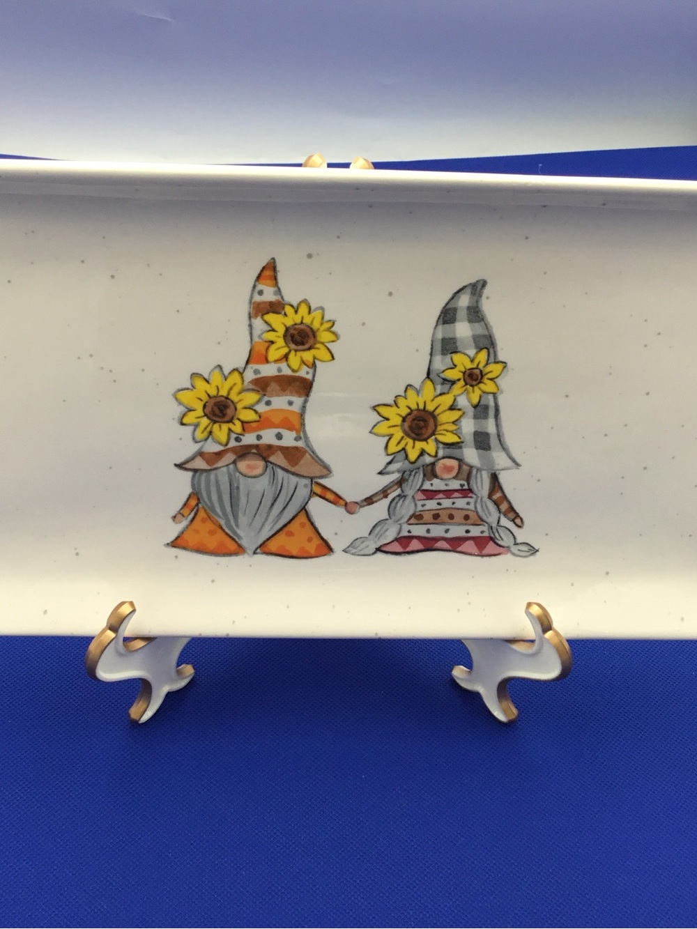 Sunflower Gnome Decorative Tray - White and Yellow Home Art